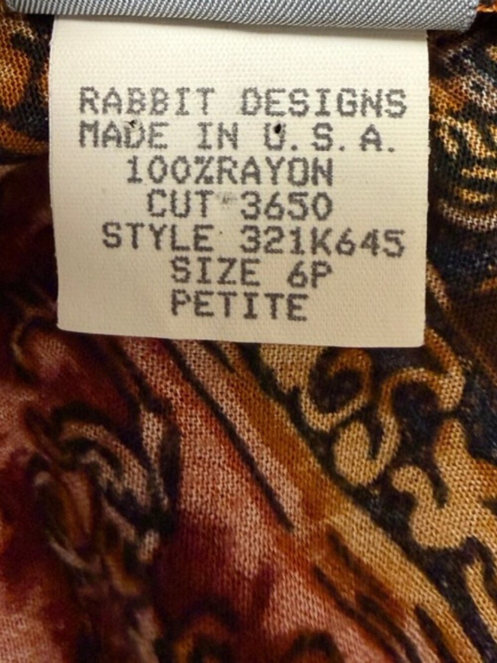 Rabbit Rabbit Rabbit Designs Abstract Maxi Dress Rayon Boho Petite 6P - Picture 9 of 11